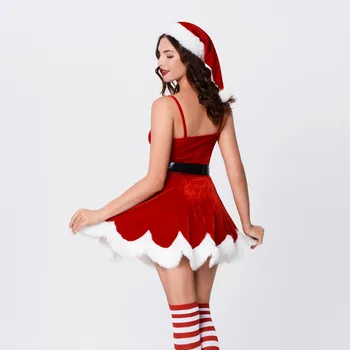 2021 Kalėdų Senelio Kostiumas Moterims Santa Tiktų Kalėdų Fancy Dress Kostiumai Suknelė su Diržu ir Skrybėlę Cosplay