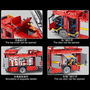 5133pcs APP RC Techninių Motorinių Priešgaisrinės Gelbėjimo Sunkvežimio Modelis Blokai Priešgaisrinės Kopėčios Scania Sunkvežimių Plytos 