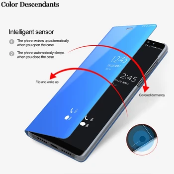 Prabangus Veidrodis Peržiūrėti Smart Flip Case For Huawei Y6 Y. 2019 m. 6 Y62019 MRD-LX1F MRD-LX1 originalus Magnetinis fundas Odinis Telefono Dangtelį