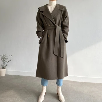 Moters Drabužiai Drabužiai Outwear 2021 Paltai Derlius Žiemos Striukė Moterims Tranšėjos Paltai Korėjos Ilgas Vilnonis Mišinys Dangomis, Kietas Storas