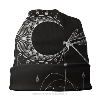 Gotikos Skullies Beanies Kepurės Sudėtingas Pusė Pusmėnulis Su Dragonfly Tatuiruotės Dizainas Skrybėlę, variklio Dangtis, Skrybėlės Vyrų, Moterų Hip-Hop Bžūp