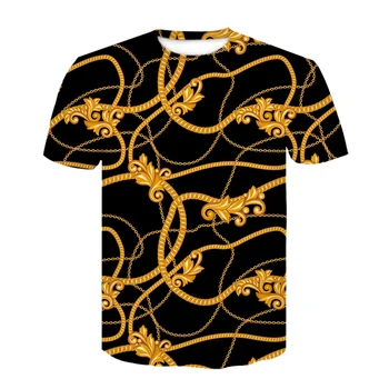 Naujovė Aukso Grandinės Rose prabanga 3D Print T-shirt 2021 m. Vasarą harajuku moterims, vyrams, drabužiai, hip-hop streetwear mados marškinėliai