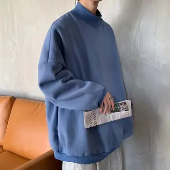 Pusė Didelės Apykaklės Hoodies Vyrų Studentų Prarasti Paltai Korėjos Stiliaus Ilgomis Rankovėmis Swetshirts Vientisos Spalvos Megztinis Šiltas Apačioje Marškinėliai