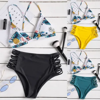 Moterų Ananasų Spausdinti Bikini Komplektas, Push-Up maudymosi kostiumėlį Paplūdimio Kamšalu maudymosi Kostiumėliai Moteris Mergaičių Jaunų gyva Biquini Brazilijos Plaukti Kostiumas