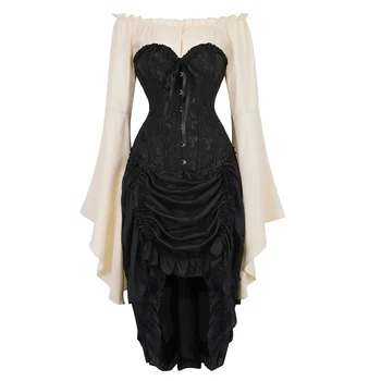 Korsetas dresss viršuje, sijonas 3 dalių kostiumas cosplay gotikos korsetai bustier plius dydis parodijos derliaus baskų korsett plius dydis
