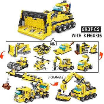 693 Vnt 8 1 Statybos Transporto Priemonės Blokų Žaislas Miesto Statybos Blokų Nustatyti Krano Buldozeris Vaikų Žaislas Automobilis Žaislas