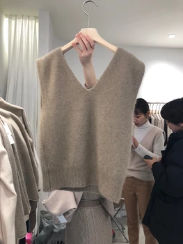 V-kaklo, megzti liemenė moterų megztinis pavasarį, rudenį 2021 naujų korėjos prarasti laukinių rankovių megztinis liemenė trumpa liemenė