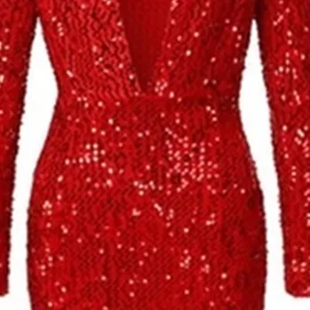 BAZIIINGAAA vakarinę Suknelę 2021 žiemos nauja suknelė, slidinėti raudona blizga ilgomis rankovėmis v-kaklo suknelė chalatas de soirée femme SC8802