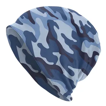 Mėlyna Camo Skullies Beanies Multicam Karinės Kepurės Goth Gatvės Unisex Kepurės Suaugusiųjų Rudenį, Žiemą Šilta Dual-naudoti variklio Dangčio Megzta kepurė