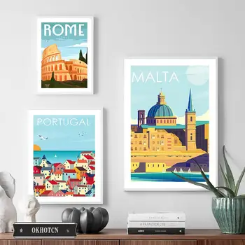 Šiaurės šalių Pasaulio Kelionių Miesto Kraštovaizdžio Plakatai ir Spausdina Romos Naujosios Zelandijos Malta Portugalija Sienos Meno Tapybos Drobės už Kambarį
