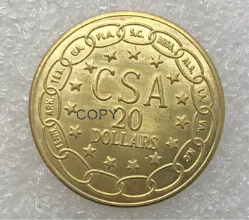 CSA Jungtinių Amerikos valstijų 1861 Konfederatų 20 Dvidešimties litų Aukso Monetos iš Žalvario Metalo Kopijuoti Monetas