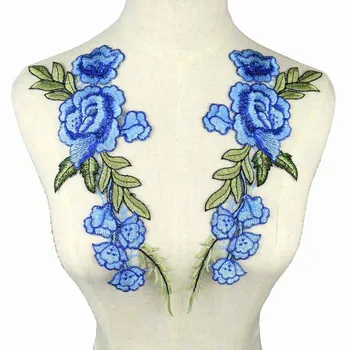 Mėlyna Etninės Siuvinėjimo Pleistrai Blue Rose Siūti-ant Aplikacijos Gėlių Iškirptės Apykakle Drabužių Papuošalai Scrapbooking