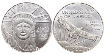 Jungtinės amerikos valstijos Amerikoje 2001 M Dievu Mes tikime, Laisvės MUS Monetos $50 Pusę 1/2 Uncija Aukso Sidabro Padengtą Kopijuoti Progines Monetas