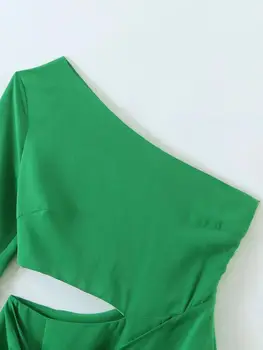 ZXQJ Moterų Žalia Kietas Trumpą Suknelę 2021 M. Rudens Mados Ladie Nereguliarus ilgomis Rankovėmis Atsitiktinis Suknelė Moterų Jungiamąją Iškirpti Mini Suknelė