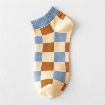 Rudens ir žiemos mados moterų kojinės mėlynos spalvos pledas retro medvilnės kojinės tendencija ins moterų Britų dryžuota skara trumpas moterų kojinės